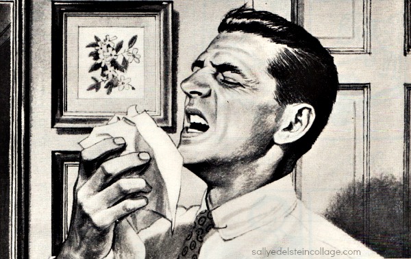 illustration man sneezing old ad