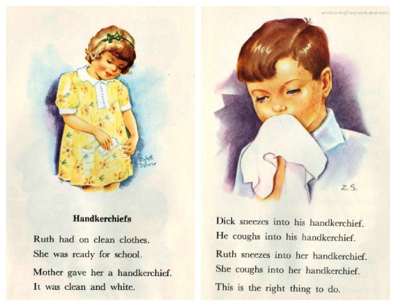 health handkerchief vintage childrens book illustration 1950s