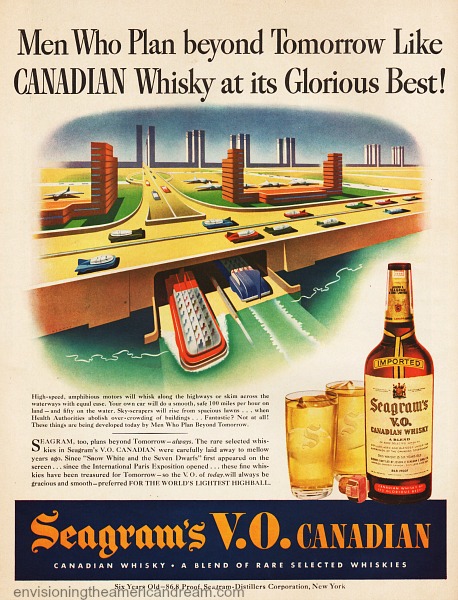 Vintage Ad Seagram's Whiskey 1943 illustration future transportation