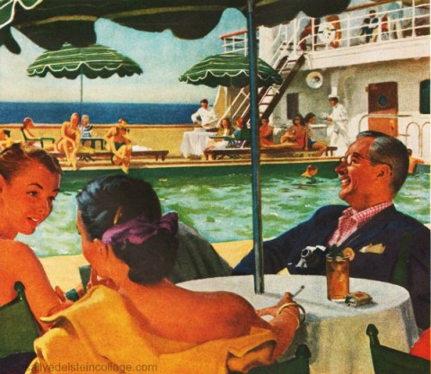 vintage illustration travel cruise 1950s
