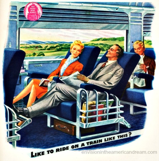 travel RR 1940s ad Vintage trains passenger illustration 