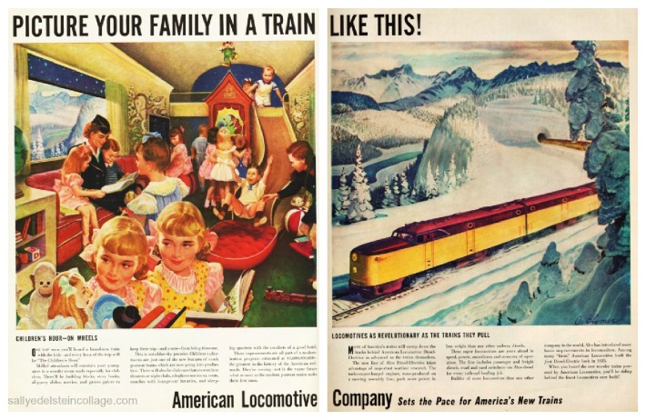 travel RR Postwar American Locomotive ad 1940s vintage illustration train 