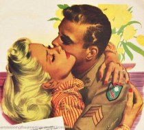 vintage ad soldier kissing girl illustration