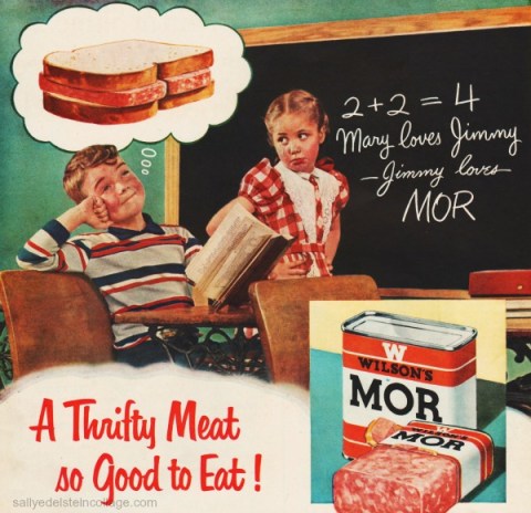 meat Wilsons ad boy and girl schoolroom