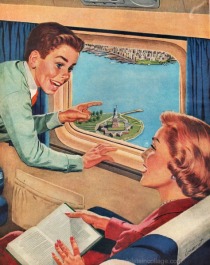 vintage illustration passengers on airlplane
