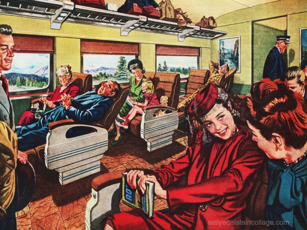 Vintage Ad Pullman Standard Railroad 1940s travel RR Pullman vintage illustration people on train
