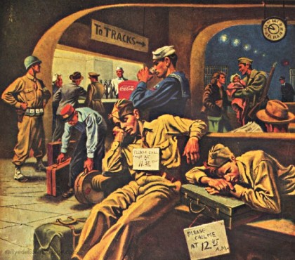 WWII Vintage Coke Ad 1944 WWII Coke ad soldiers waiting for train illustration