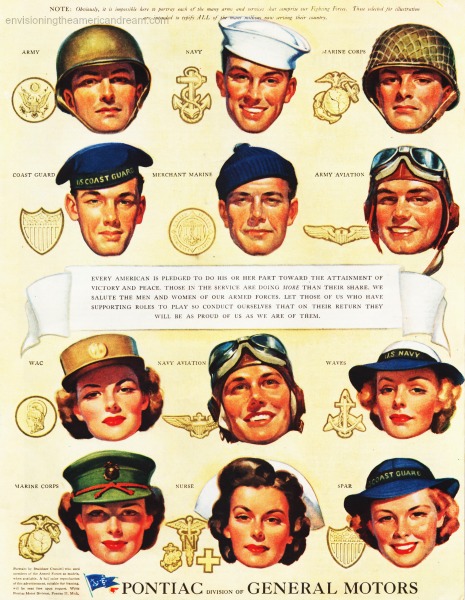 WWII ad pontiac servicemen and women illustration