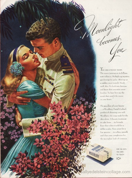 Vintage ad WWII Woodbury Soap 1944 WWII vintage illustration couple kissing