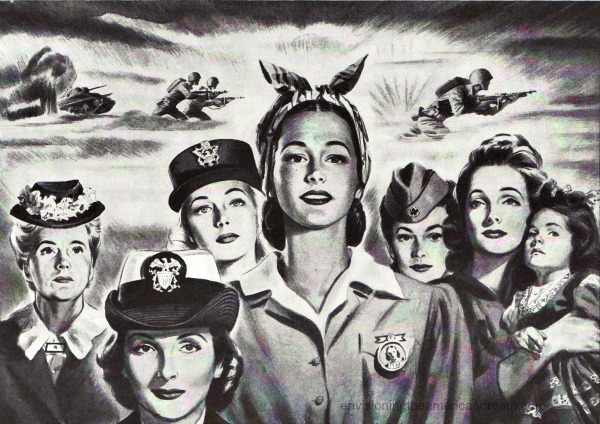 WWII Vintage illustration American Women war workers 