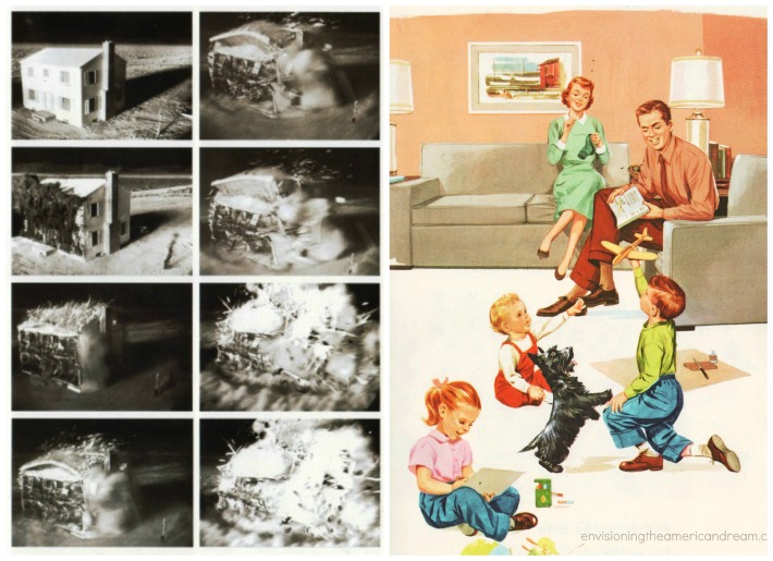 Nuclear Attack Home vintage childrens book illustration 1950s family