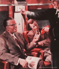 vintage illustration train phones