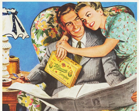 vintage candy ad whitmans chocolates illustration couple