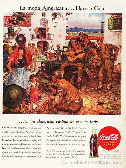 Vintage Coke ad 1945 soldiers in Italy