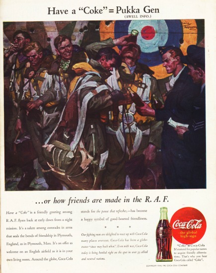 Vintage Coke ad 1944 illustration soldiers