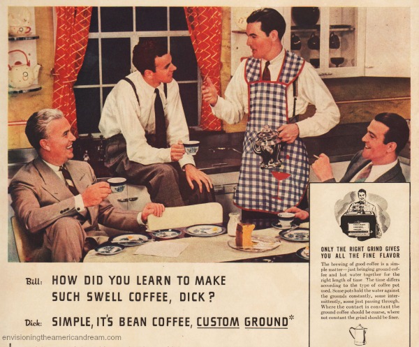 vintage ad coffee men in aprons 1940s