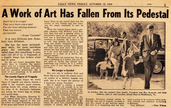 Jackie Kennedy Marriage  Daily News newspaper article