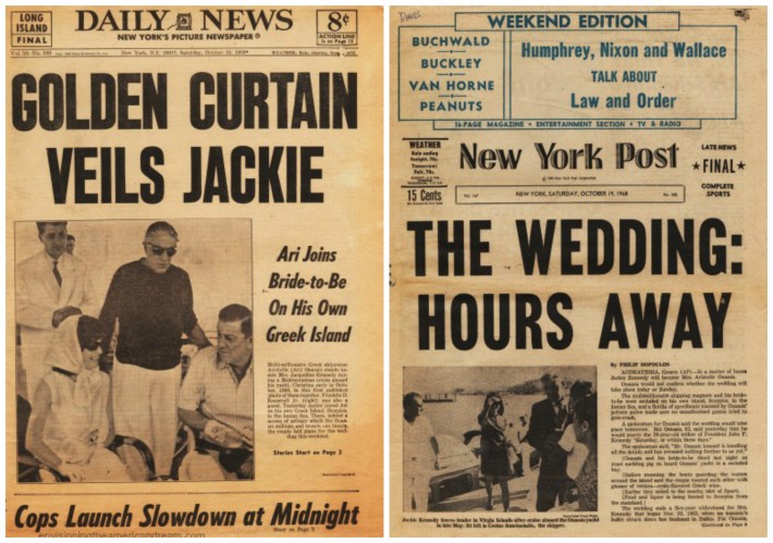 Jackie Kennedy  Marriage to Aristotle Onassis Newspaper headlines