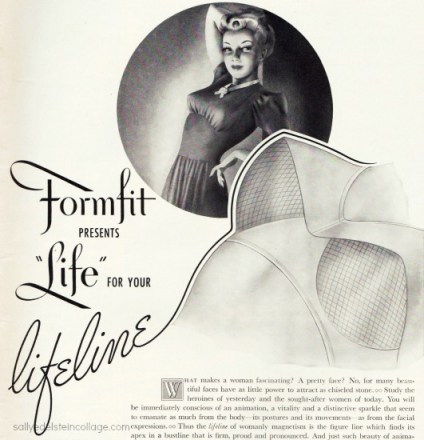 Vintage Lingerie Ad Formfit Life Bras 1940 Vintage bras illustration woman 1940