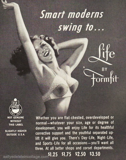 Vintage Lingerie Ad Formfit Life Bras 1940 Vintage illustration woman in bra formfit 1940