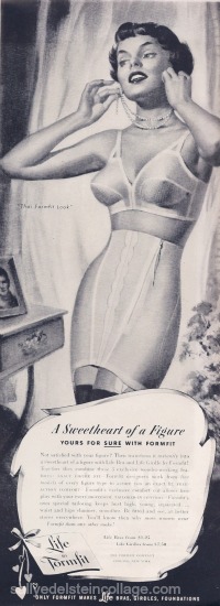 Vintage Lingerie Ad Formfit Bras 1949 vintage illustration lingerie woman in bullet bra and pearls formfit ad
