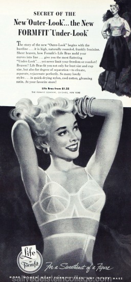 Vintage Lingerie Ad Formfit Bras 1953 Vintage illustration woman in bra Formfit ad 1950s