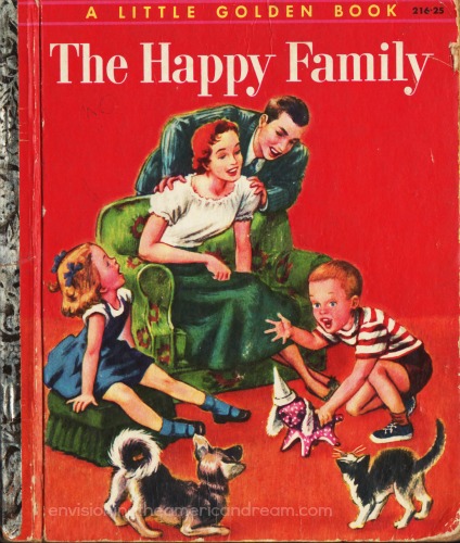 Vintage Childrens  book Happy Family illustration 1950s family