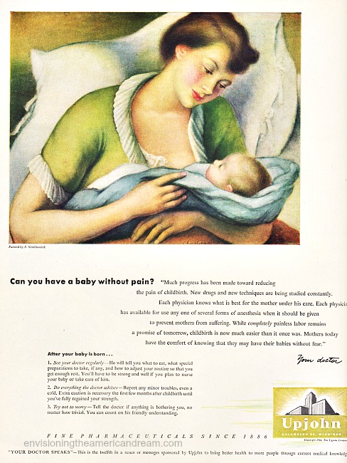 Vintage ad Upjohn Pharmaceuticals 1946 health Drugs Upjohn old ad mother child illustration