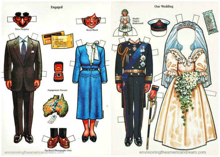 Royalty Charles and Diana  paperdoll illustrations wedding