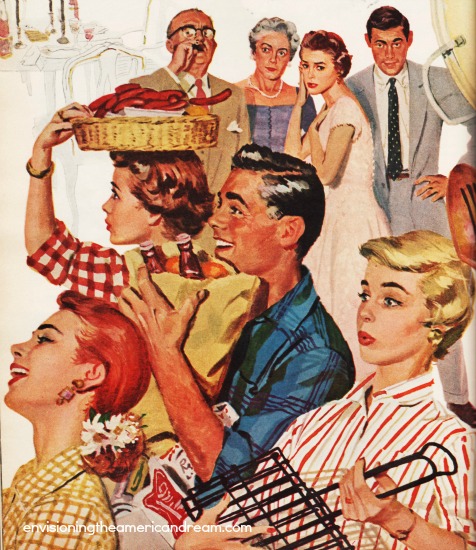 suburbs barbecue vintage illustration 1950s