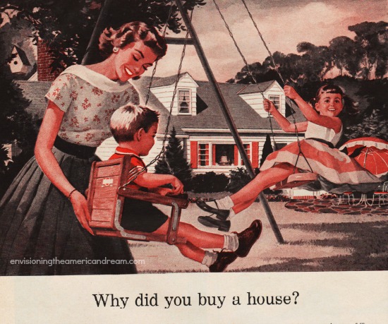 suburbia 1950s family illustration