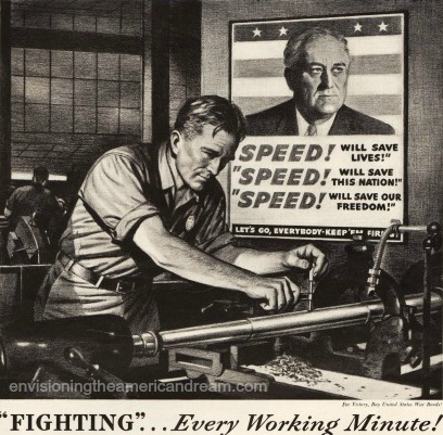 WWII Oldsmobilead illustration auto worker