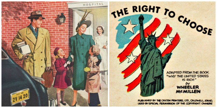 vintage illustration family hospital statue of liberty right to choose