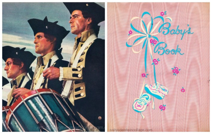 America First Independence Day illustration Revolutionary soldiers and vintage baby book