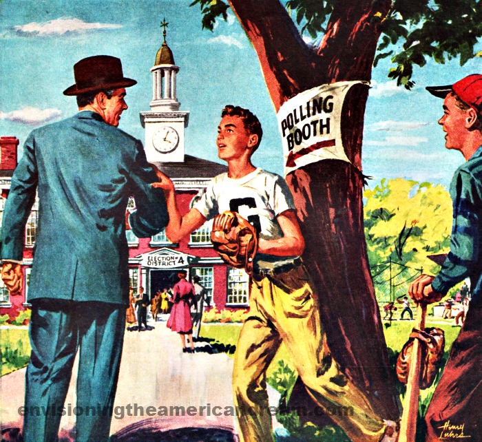 vintage illustration man on way to vote