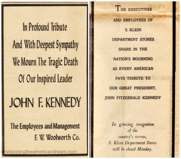 vintage ads kennedy memorial woolworths Kleins