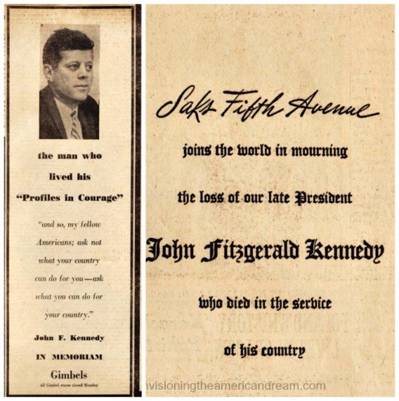 vintage Kennedy Memorials ads Gimbels Saks