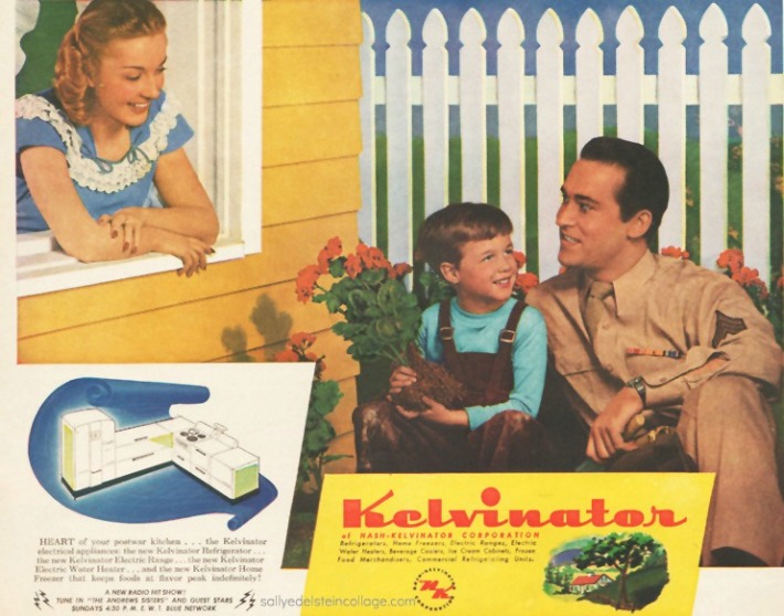  Vintage Ad 1945 Kelvinator WWII Soldier and family picket fence