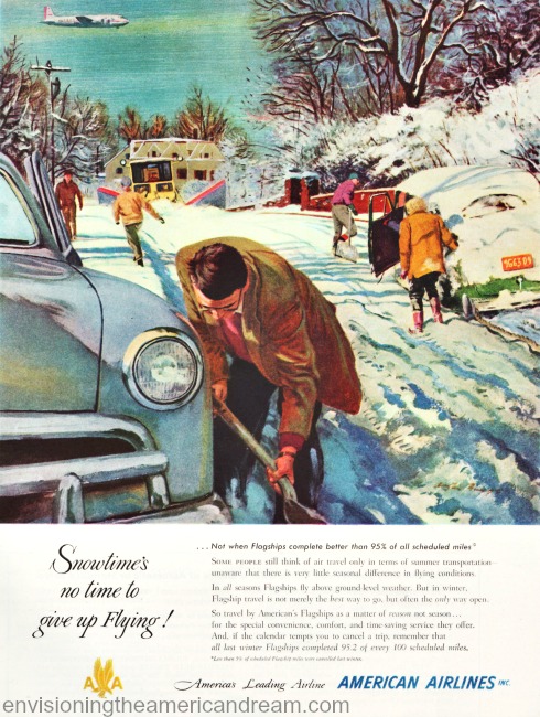 vintage illustration people shoveling out snow from cars