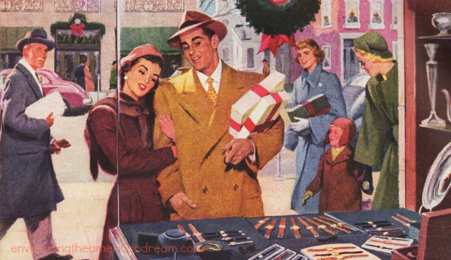 vintage illustration xmas shopping 