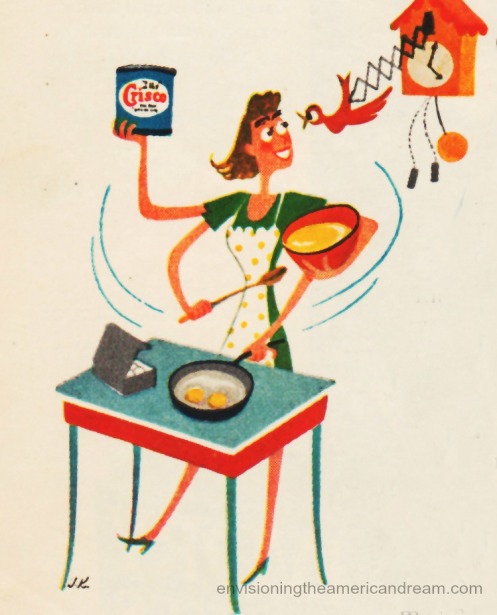 Vintage illustration housewife cooking Crisco