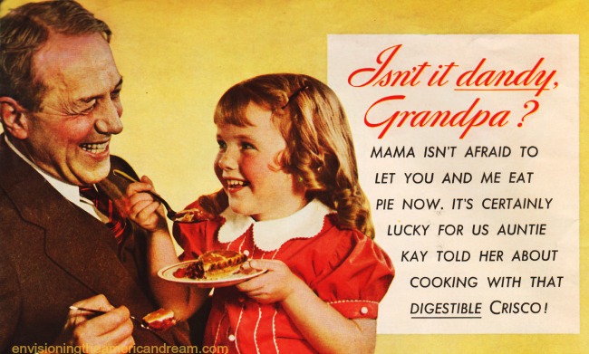 Grandfather little girl eating pie vintage ad 1930s