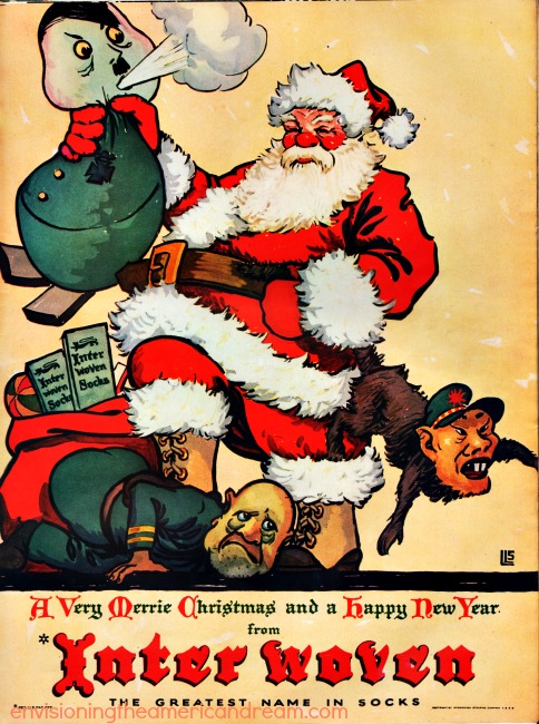 WWII Xmas ad illustration Santa Hitler, Mussollini, Tojo 