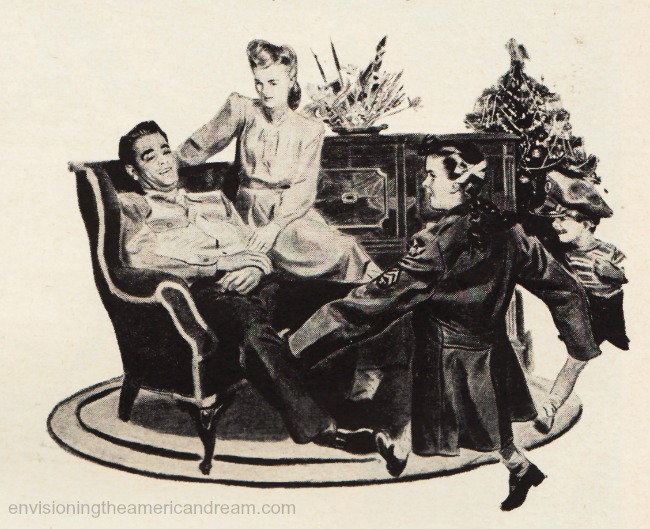 vintage illustration Xmas family 1940s 