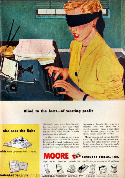 vintage illustration secretary blindfolded 