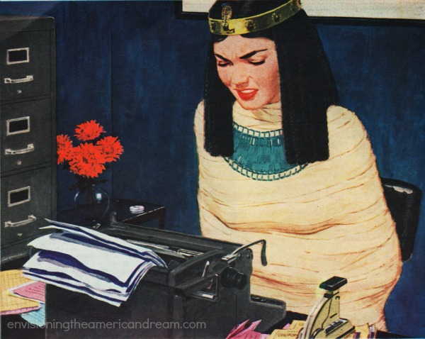 vintage illustration secretary as mummy