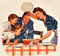 vintage illustration familly meal
