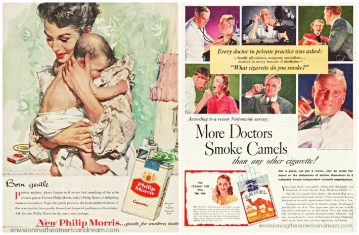  vintage ad featuring doctors smoking and illustration smoking mother and baby