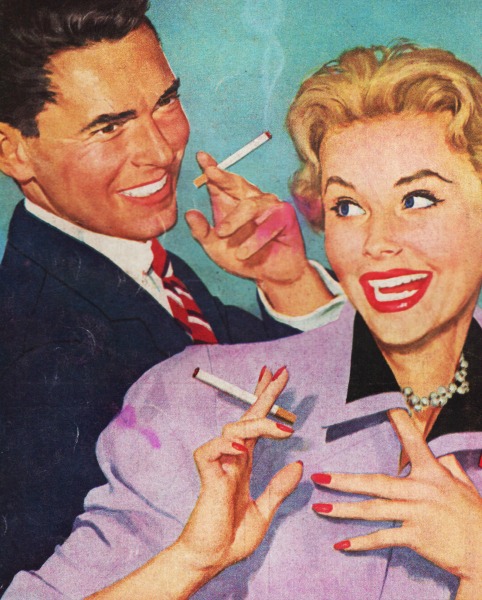 vintage illustration couple smoking cigarettes