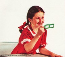 school girl with retro 3D glasses